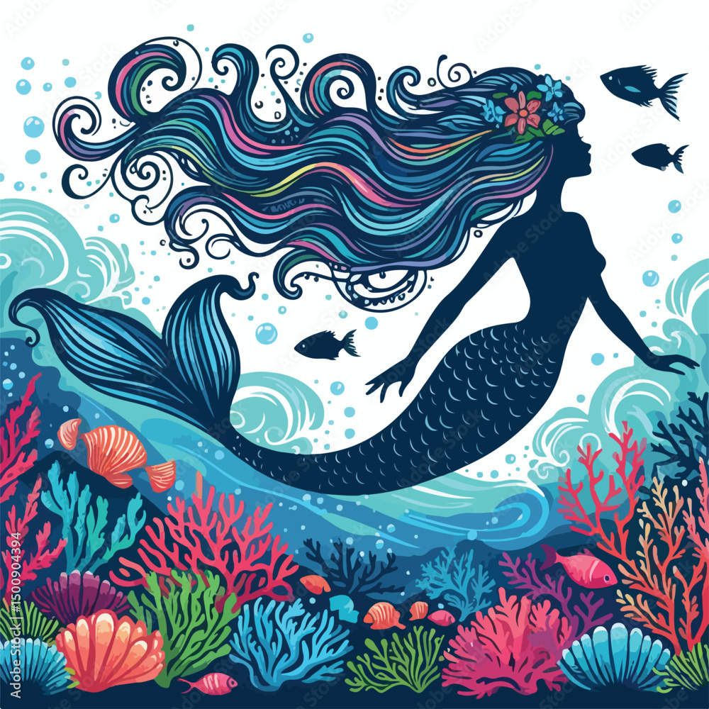 Obraz premium mermaid with abstract background