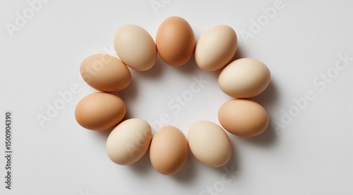 Clean White Backdrop with Eggs in a Ring – Focus on Natural Beauty & Texture Clean White Backdrop with Eggs in a Ring – Focus on Natural Beauty & Texture，