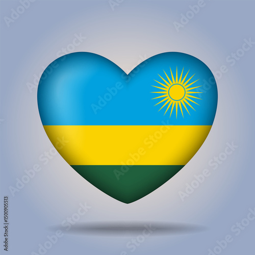 Rwanda flag heart button Isolated on color gradient background. Exclusive banner flag