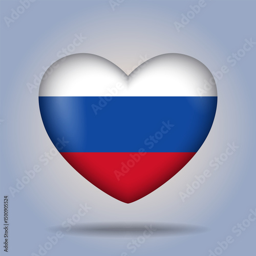 Russian flag heart button Isolated on color gradient background. Exclusive banner flag