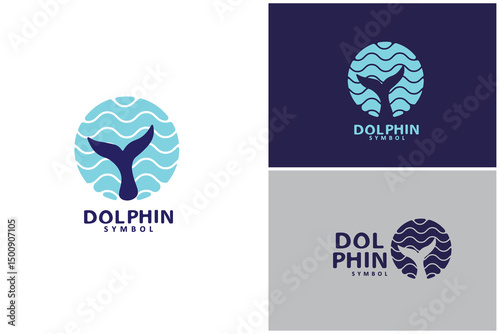 Dolphin whale tail with ocean waves logo vector icon symbol graphic design illustration