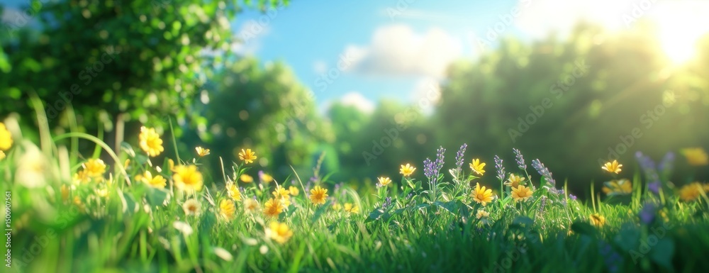Fototapeta premium Meadow sunlight green grass.