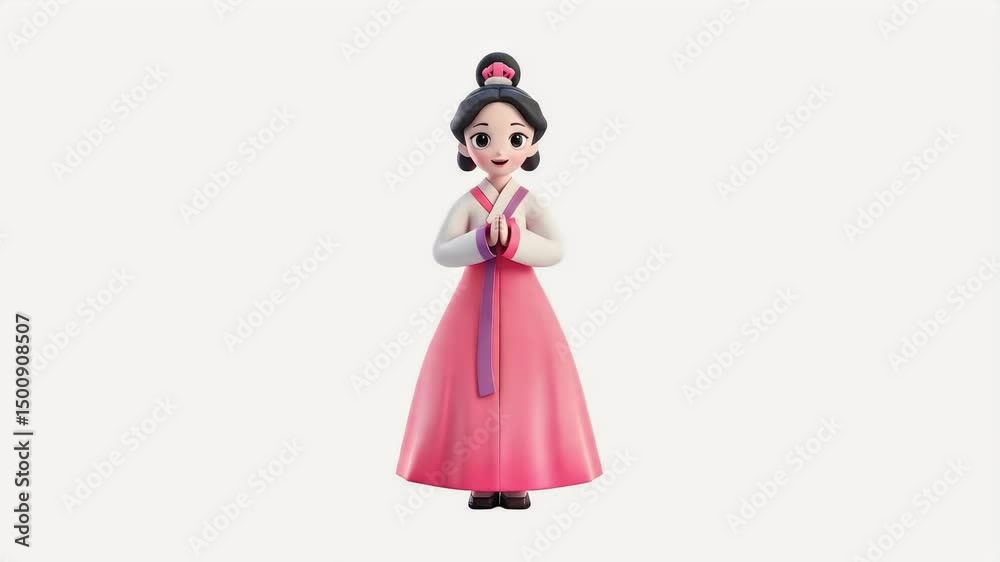 Cartoon female figure in traditional Korean Hanbok dress. Cartoon female figure in traditional Korean Hanbok dress.