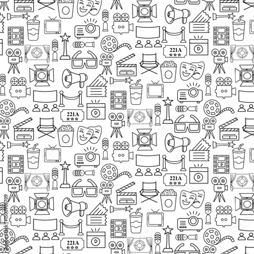 movie icon set line art seamless pattern doodle