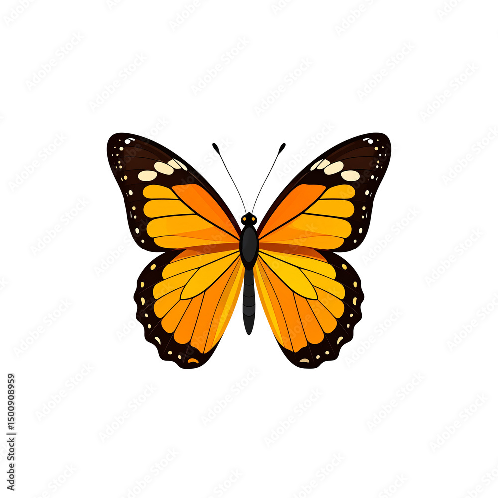 Fototapeta premium Beautiful colorful butterfly with spread wings, isolated insect design element, flying in spring or summer on white background 