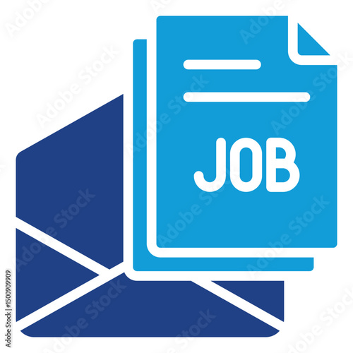 Job Application - Glyph Dual Tone Blue Fill Icon - Envelope with job document, showing job application, resume submission, and employment outreach