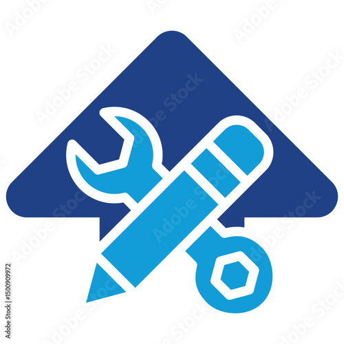 Skill Enchantment - Glyph Dual Tone Blue Fill Icon - Wrench inside arrow pointing up representing skill enchantment and development
