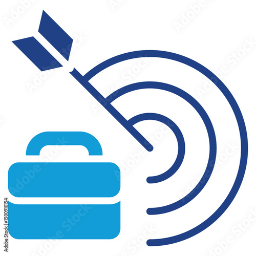 Career Goal - Glyph Dual Tone Blue Fill Icon - Briefcase and dart hitting target, representing job objectives, career focus, and goal achievement