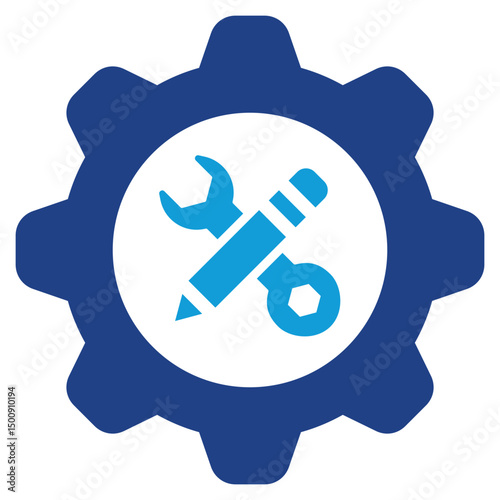 Career Skills - Glyph Dual Tone Blue Fill Icon - Gear symbol with tools and pencil, representing hands-on career skills and technical training