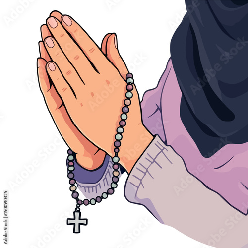 Vsai woman praying with rosary beads, finding solace and connection with god