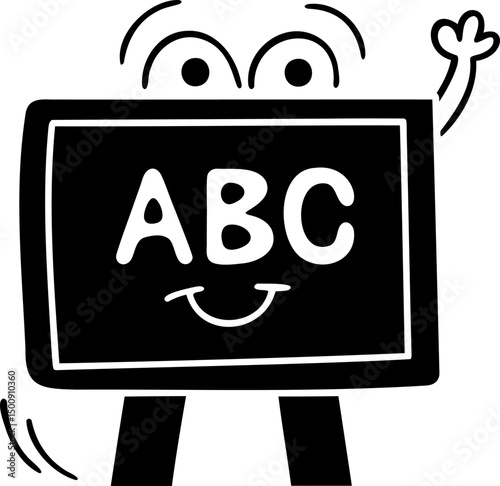 Cheerful blackboard character with ABC letters, perfect for educational themes