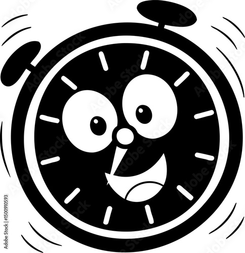 Happy cartoon clock with smiling face and playful expression, perfect for kids decor