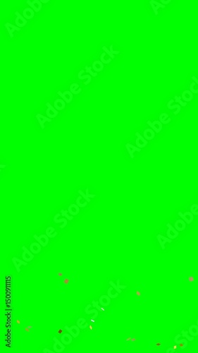4K flat pop golden confetti vertically elongated animation on green screen.