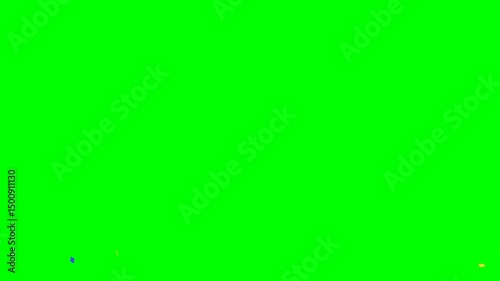 4K flat pop colorful confetti horizontally elongated animation on green screen.
