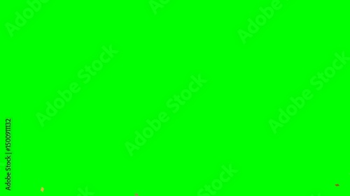 4K flat pop golden confetti horizontally elongated animation on green screen.