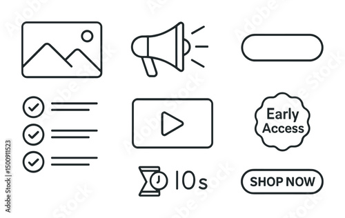 Digital marketing icons for campaigns and promotions
