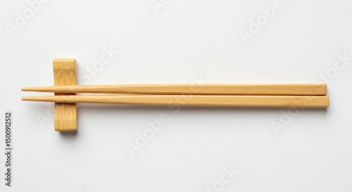 Photo Of Wooden Chopsticks Resting on Chopstick Holder Against White Background
