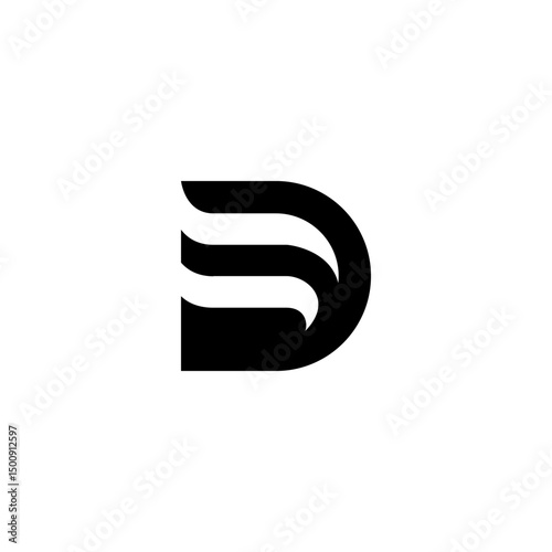 Black Initial D TWO WAVE Logo. Abstract Monogram Logomark for Growing Business, Branding, Identity, Marketing.
