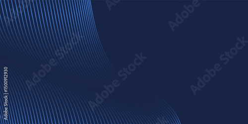 Navy blue abstract background with halftone wavy smooth pattern. Small spot light box. Curve line, cosmic galaxy space. Festive BG for social media, birthday party invitation