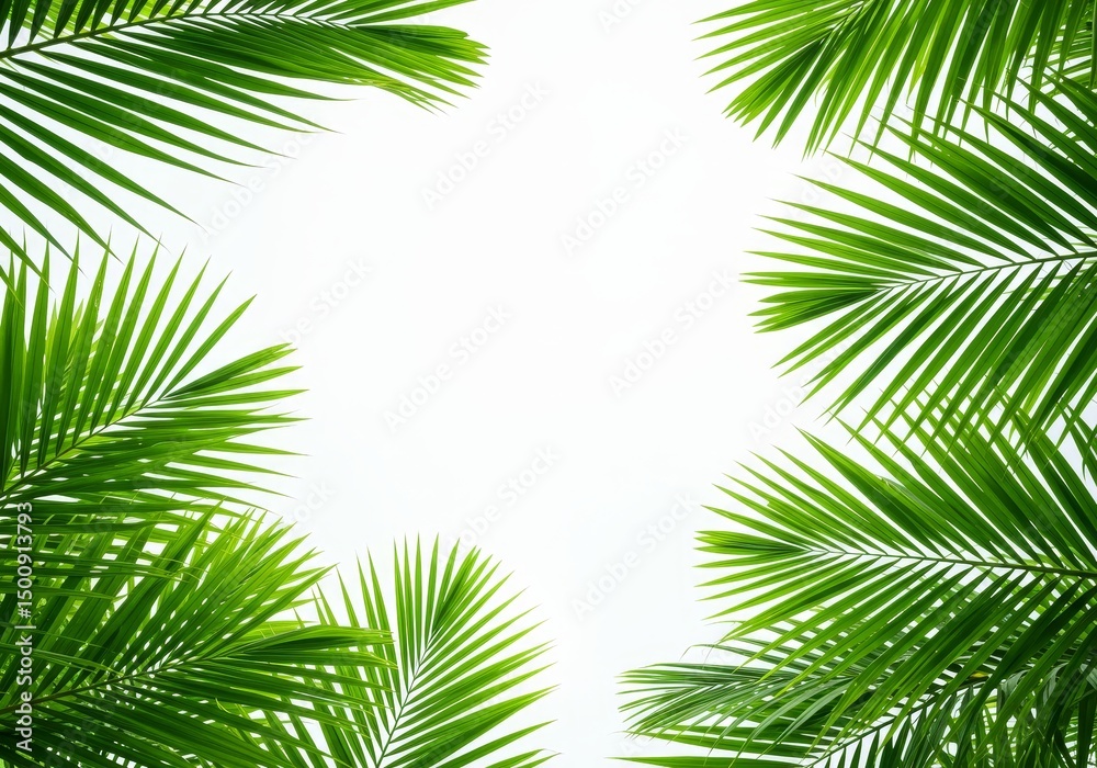 Naklejka premium Photo Palm Leaves Forming Natural Frame On White Background