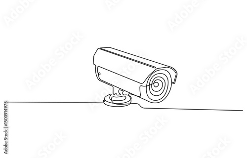Continuous one line drawing of CCTV video camera surveillance system for monitoring security. Editable vector, One line drawing of CCTV security camera mounted on wall.