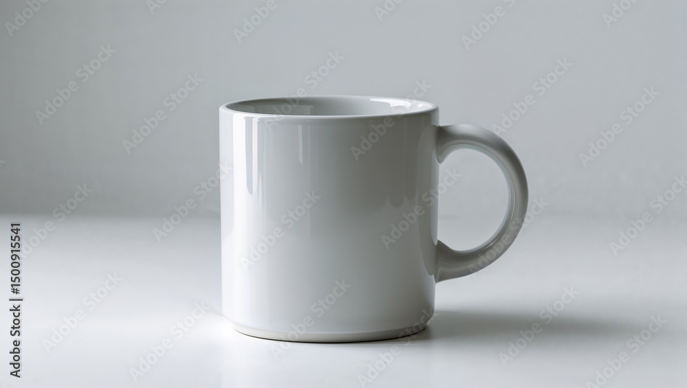 Fototapeta premium White mug standing on white table in soft light