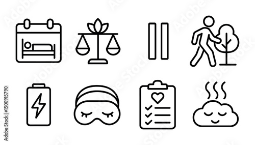 Set of minimalist icons for wellness and relaxation concepts