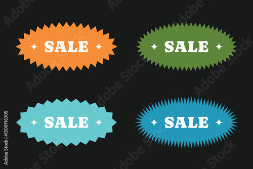 Sale stickers and coupons in Y2K aesthetics, labels for sale tags, vector graphic design elements.