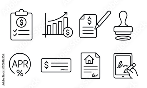 Financial icons set for reports and contracts design