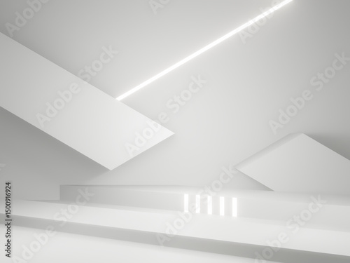 3D White background with white neon lights