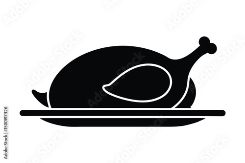 roasted turkey on platter vector icon