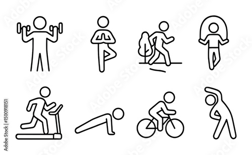 Fitness and exercise icons for health and wellness design