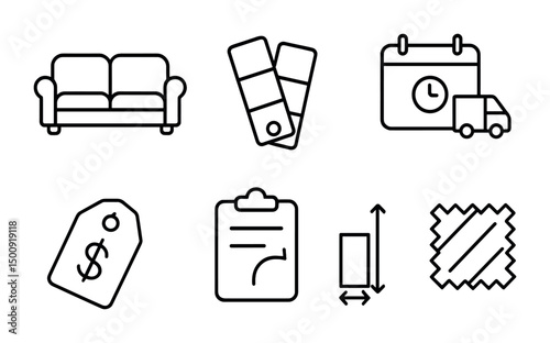 Home renovation icons for interior design projects and planning