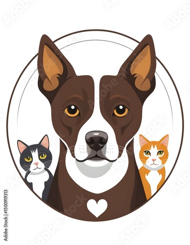 Fun cartoon vector illustration of a cute dog and cat