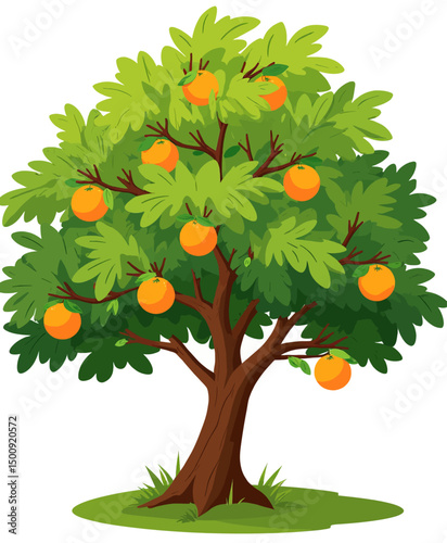 Lush Orange Tree in Summer Garden with Bright Fruits