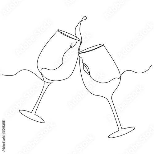 Continuous single line wine cocktail glass for party event sketch drawing editable stroke vector illustration