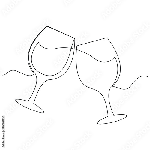 Continuous single line wine cocktail glass for party event sketch drawing editable stroke vector illustration