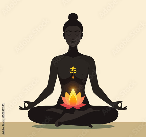 Meditation Figure with Lotus and Om Symbol in Calm Setting