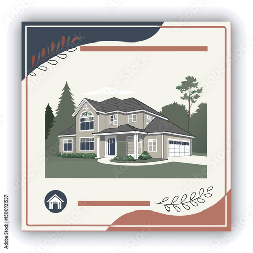 Engage your audience with our stunning real estate house social media post or square template, designed to captivate and attract potential buyers with its eye catching visuals and compelling content