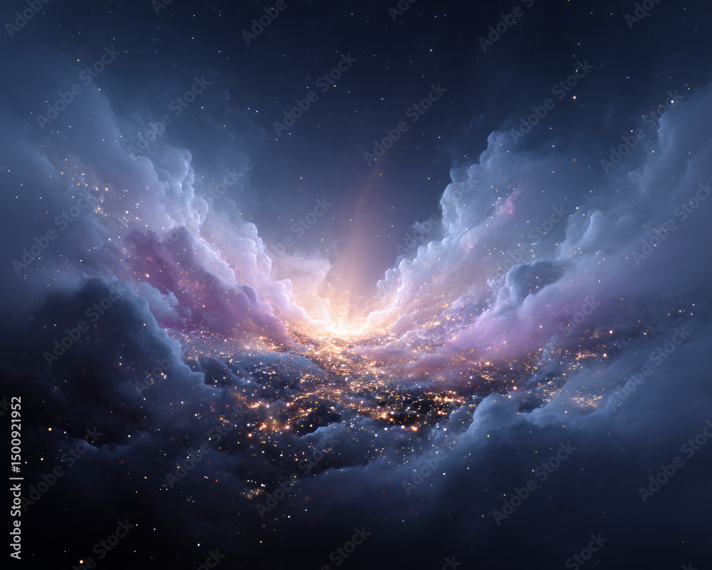 Obraz premium Celestial View of Cosmic Clouds and Stars in Night Sky