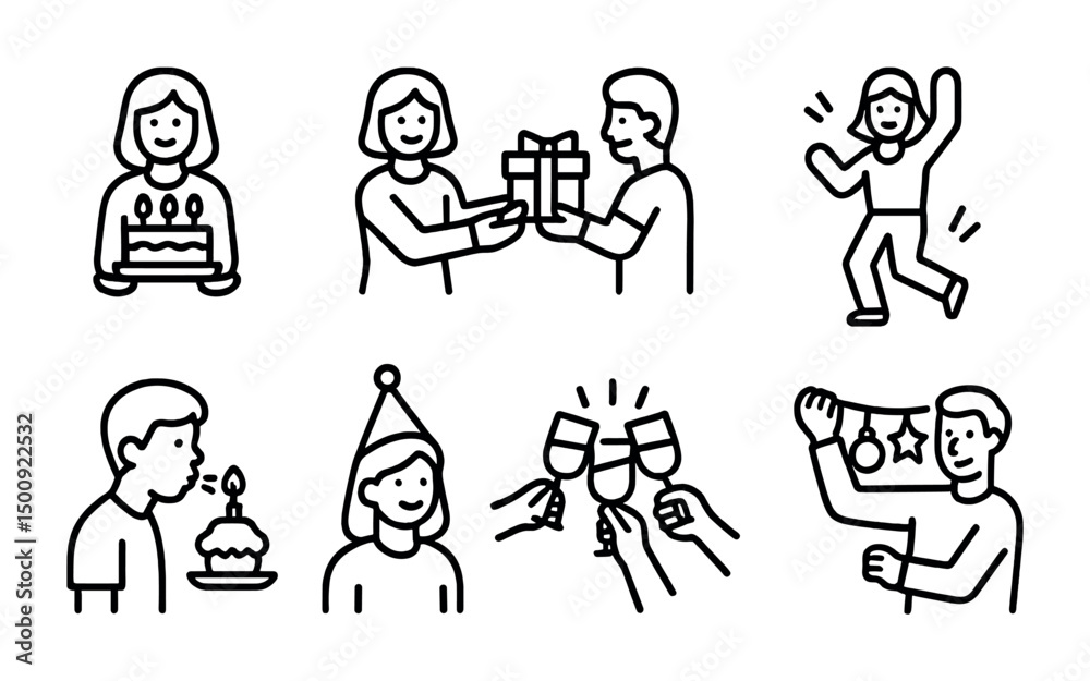 Fototapeta premium Celebratory moments and gift exchange - birthday and party illustrations