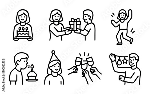 Celebratory moments and gift exchange - birthday and party illustrations