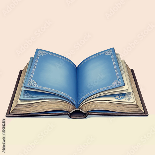 Open Book with Blue Pages and Ornate Design