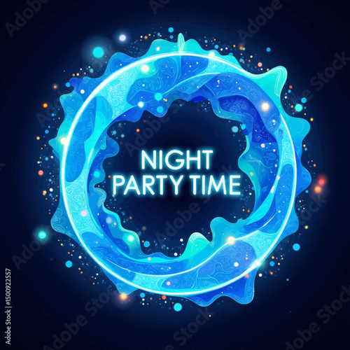 Neon Night Party Time with Sparkling Blue Wreath