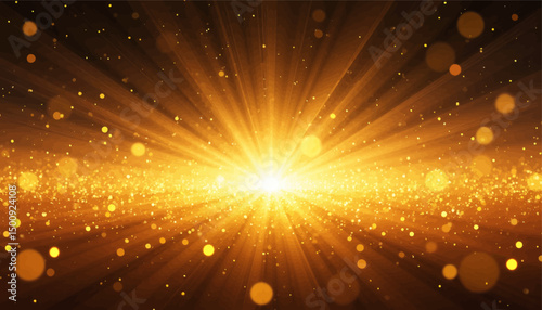 Radiant Sunburst Glow: Golden Sparkles in Cosmic Night