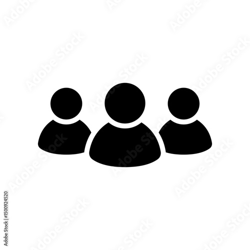 Group of people or group of users. 3 People solid icon, persons glyph symbol, group linear pictogram isolated