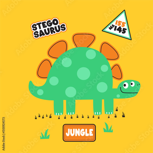 dino stegosaurus in the jungle hand drawn illustration vector
