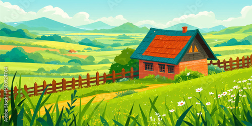 Rustic Cottage in Serene Countryside Meadow