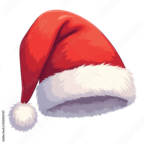 Santa Hat with White Fur Trim and Pom Pom, Holiday Season