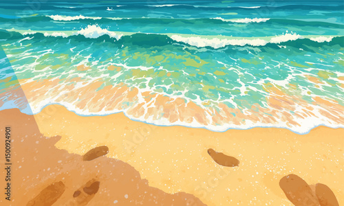 Serene Beach Waves at Sunset with Golden Sand